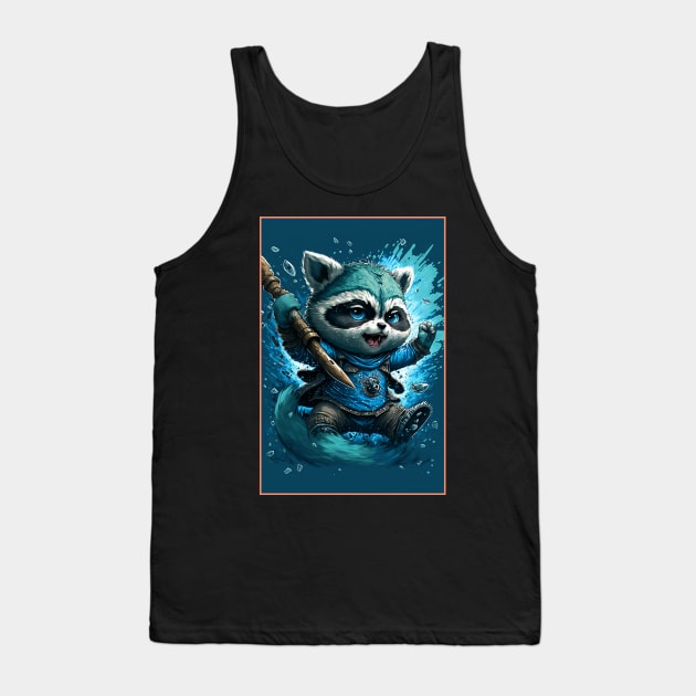 Warrior Raccoon Splash Art Smiling and holding a spear. Tank Top by JoJoLikesToast